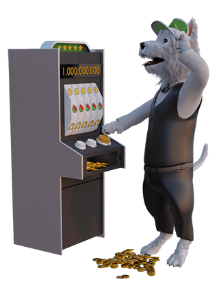 betpal dog mascot playing a slot game