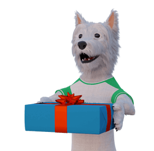 betpal dog mascot with a gift