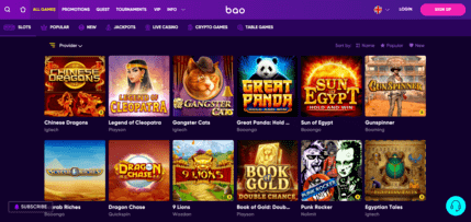 Bao Casino - example of slot games